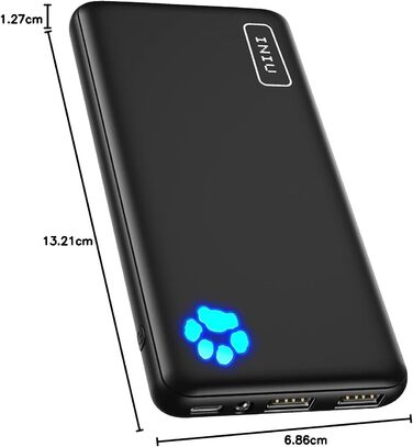 Ультратонкий акумулятор 10000mAh, маленький, але потужний, вхід і вихід USB C, зовнішні акумулятори для мобільних телефонів потрійні 3A з ліхтариком, сумісний з iPhone 16 15 14 13 12 11 X Pro Max Samsung Huawei Класичний розмір чорний