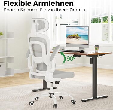 Ергономічне офісне крісло Farini з регульованим підголівником, крісло керівника з підлокітниками, ігрове крісло на колесах, світло-сіре з підголівником