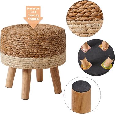 Пуф/підніжжя YMYNY з натуральної морської трави та соснових ніжок, сільський стиль, ручної роботи, для спальні, вітальні, для використання на вулиці, білий 323232 см HBD027W