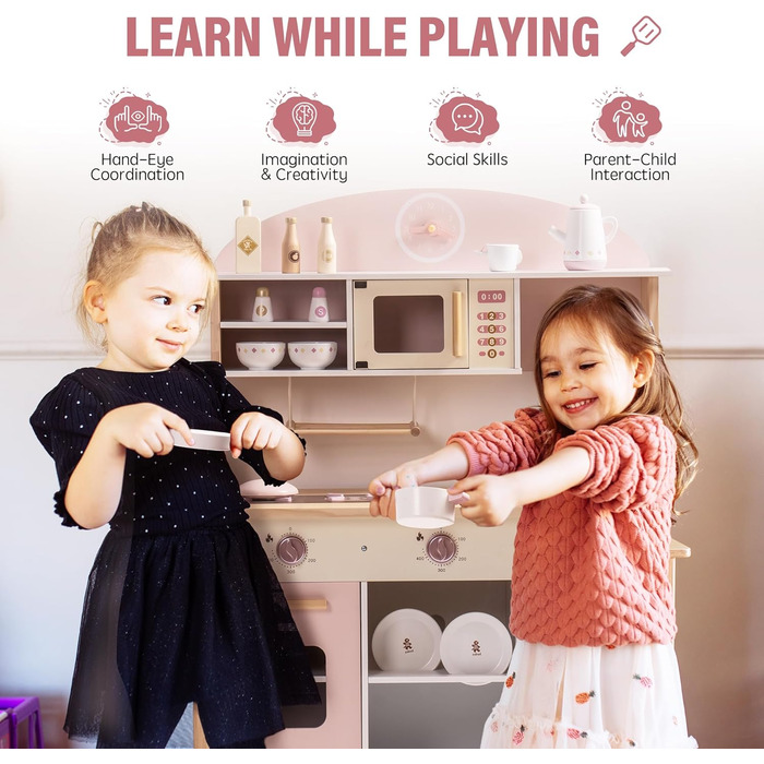 Дерев&39яна дитяча кухня ROBUD для хлопчиків і дівчаток від 3 років рольова гра набір кухонних аксесуарів в рожевому великий