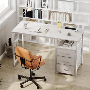 Письмовий стіл ODK з 3 тканинними шухлядами, 120x48x75,5 см, Комп&39ютерний стіл з 2 розетками та USB-портами, Двосторонній ПК-стіл, Офісний стіл для домашнього офісу, Білий 120x48x75,5 см Білий