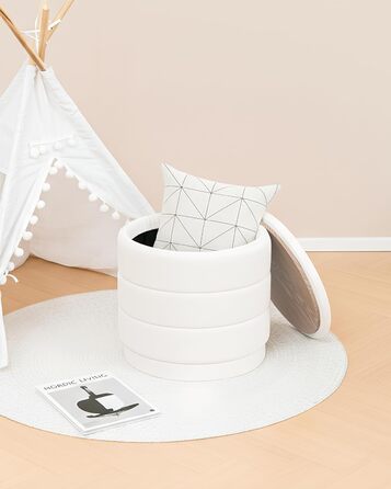 Круглий пуф Bonlife з кришкою, складна підставка для ніг зі столиком, пуф для ніг, підставка для ніг для вітальні, спальні, коридору, білий оксамит, 39x39x37 см 39 см білий