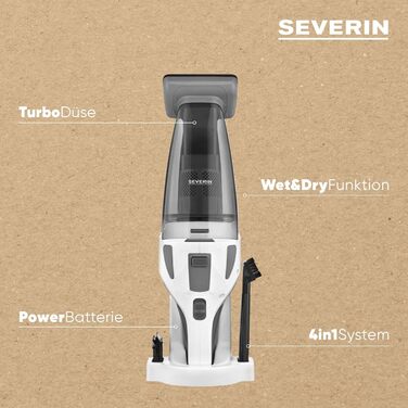 Акумуляторний ручний пилосос SEVERIN 4 в 1, акумуляторний пилосос для вологого та сухого прибирання автокрісел, ручний пилосос для