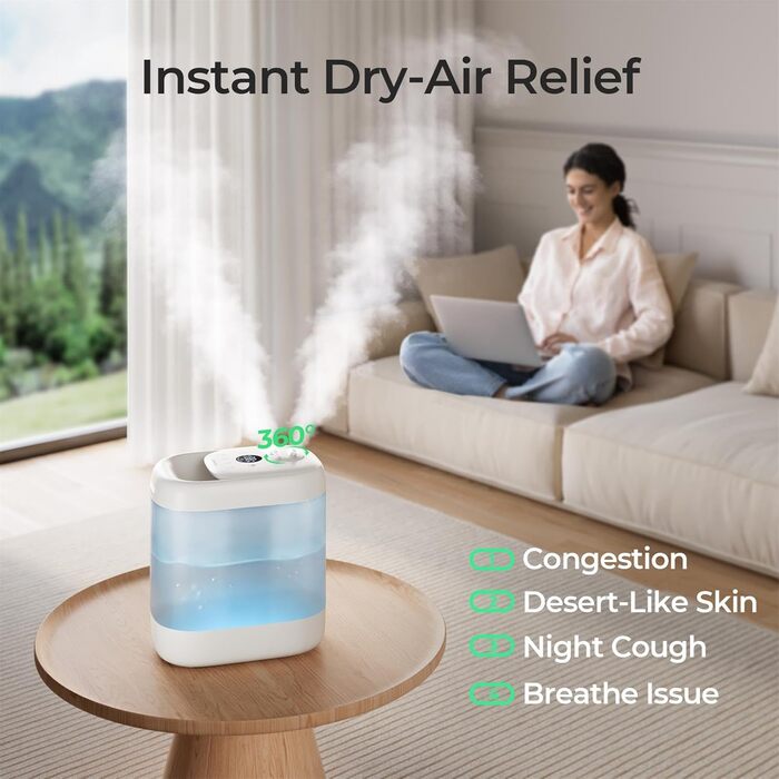 Зволожувач повітря для спальні, Зволожувач повітря Homvana 5L Cool Mist Humidifier Аромадифузор для дитячої кімнати, Час роботи 40