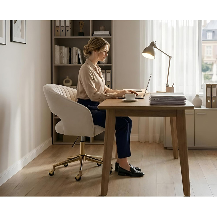 Регульоване офісне крісло Chairus з шенілу для домашнього використання, обертове комп&39ютерне крісло, сучасне туалетне крісло, письмове крісло з відкритою спинкою (бежевий)