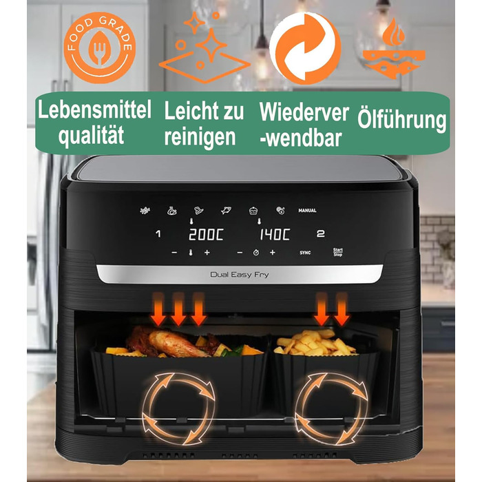 Аксесуари для подвійної фритюрниці Smlntbu двох розмірів для Philips 3000 Series 9L 6L/3L, Tefal EY9018 5.2/3.1L, Cecotec Cecofry DuoSize 9L 5.5/3.5L, 6 шт. Подвійні аксесуари з силіконовою формою для фритюрниці