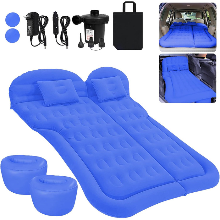 Надувний матрац ISWEES для позашляховиків - потовщений та покращений кемпінговий матрац для заднього сидіння/багажника з електричним насосом, побутовим адаптером, 2 подушками 2 підставками для ніг