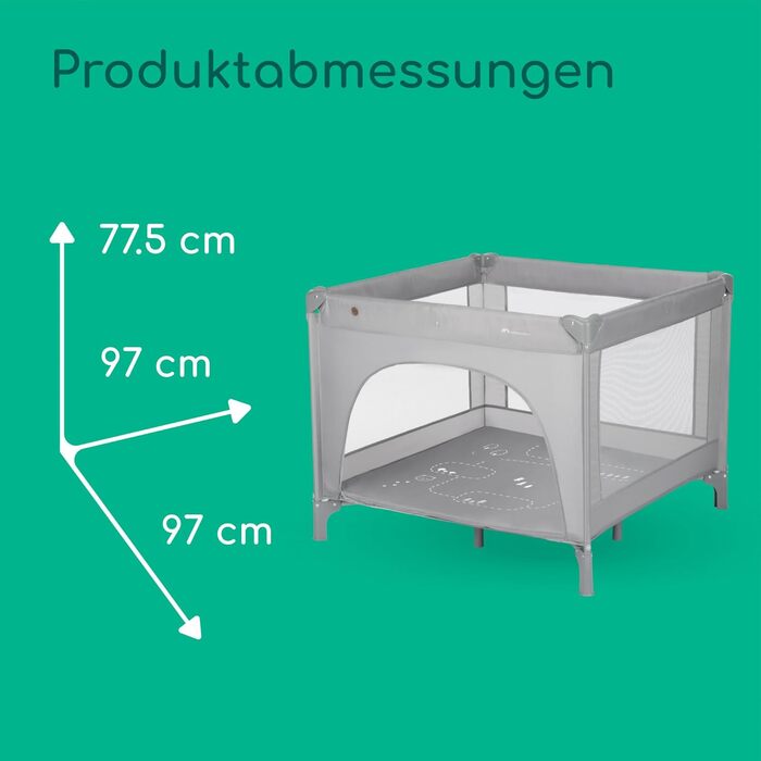 Дитяче ліжечко-манеж 2-в-1, 0-3 роки (15 кг), Компактне дорожнє ліжечко, Бічне вікно, Великий матрац, Сумка для перенесення, Складане, Стабільне, Мінерально-сірий колір