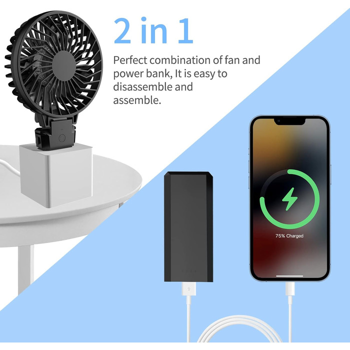 Ручний вентилятор HandFan Портативний USB Power Bank 5200mAh Міні-вентилятор на батареї 5-швидкісний і складаний вентилятор для пішоходів Кемпінг Намет Гуртожиток Офіс