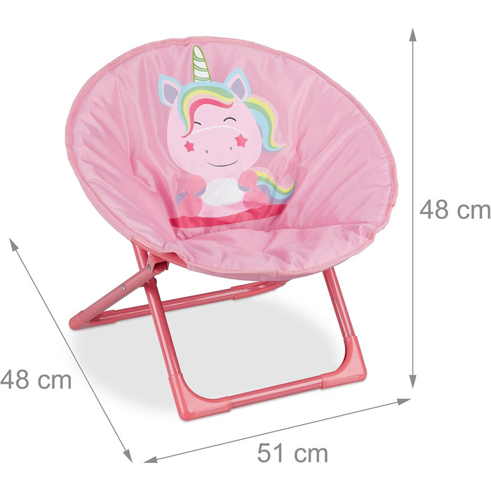 Складне крісло-місяць для дому та вулиці, складне крісло для дітей, єдиноріг, ВхШхГ 48 х 51 х 48 см, рожевий, , 10028888918