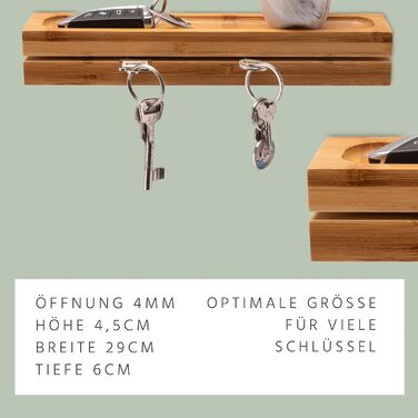Бамбукова дошка для ключів, ключниця 29,5x6x4,5 см дерев'яна ключниця ключниця ключниця