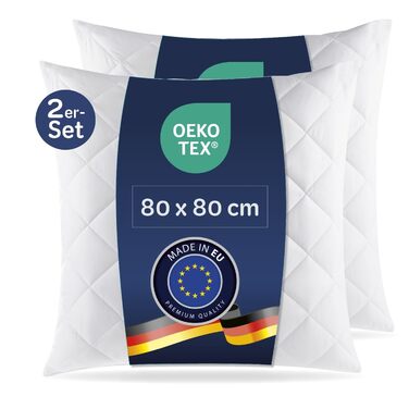 Стьобані подушки з мікрофібри 80x80 см Підходять для алергіків, сертифіковані Oeko-Tex, наповнювач з волокна, вага наповнювача 1000 г Можна прати в пральній машині при 95C 80x80 см (2 шт.), 7dreams 2 шт.