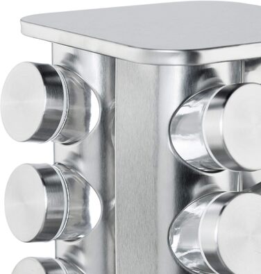 Карусель для спецій Relaxdays з 20 банками для спецій, обертається на 360, нержавіюча сталь, скло, підставка для спецій ВxГ 34 x 19 см, прямокутна, срібляста, 10032728