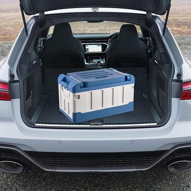 Ящик для рибальських снастей з аксесуарами, рибальське крісло, ящик для снастей, органайзер для зберігання на відкритому повітрі, портативний та складаний - 3-в-1 автомобільний рибальський ящик, велика місткість, двошарові аксесуари, синій та білий