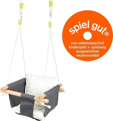 Гойдалка для маленьких ніжок Baby Swing Comfort з дерева та тканини, з регульованими мотузками, для приміщень, від 18 місяців, 115
