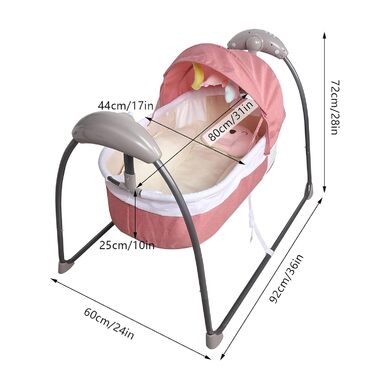 Електрична дитяча колиска Гойдалка для дитячого ліжечка, дитяча колиска, автоматичні дитячі гойдалки та гойдалки, розумний Bluetooth, гойдалка на 30 градусів, 3 рівні часу, до 18 кг, 92.00x60.00x72.00 см (рожевий)