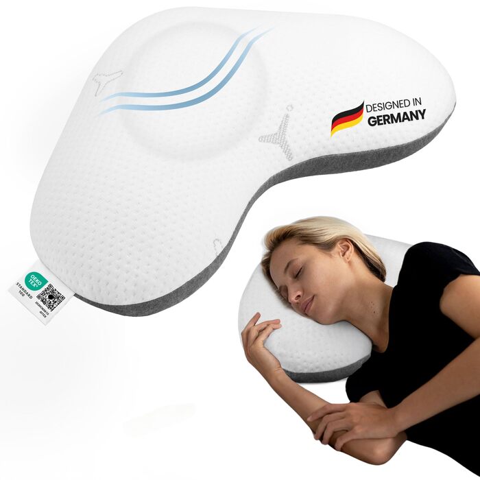 Подушка Third of Life для сну на боці, чохол з інноваційною технологією Intense, ергономічна подушка для підтримки шиї, високоякісна піна з ефектом пам&39яті, ергономічна подушка для шийного відділу хребта для сну на боці, білий/сірий