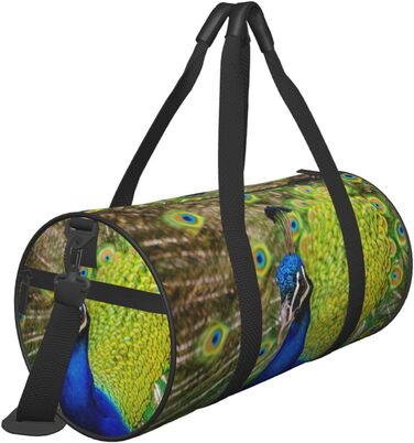 Спортивна сумка, дорожня сумка, стильний принт павича, сумка для подорожей та на ніч, чорна, універсальний розмір