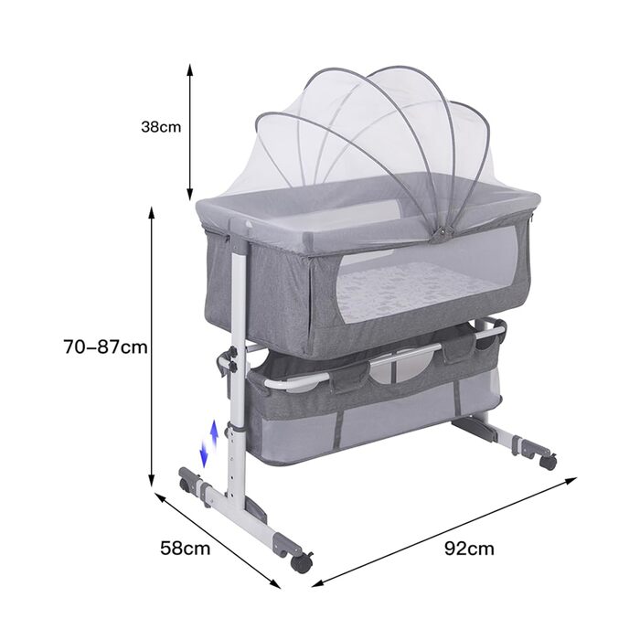 Дитяче ліжечко 2 в 1 Homewell, ліжечко і колиска, ліжечко на колесах, москітна сітка, сумка для зберігання і матрац, регульована п