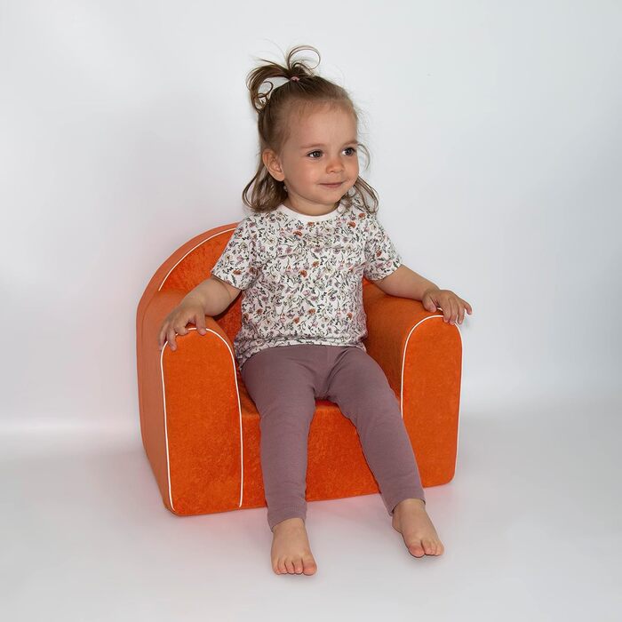 Дитяче крісло від 1 року - Дитяче крісло - Міцне, зручне, виготовлене з пінопласту - зі знімним чохлом, який можна прати - Ідея подарунка, подарунок на 1-й день народження для дівчаток та хлопчиків - Помаранчеве