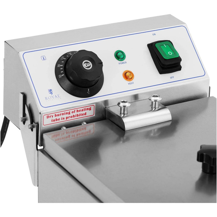 Електрична фритюрниця Royal Catering RCEF 08EB (8 л, 3 200 Вт, діапазон температур 50-200 C, холодна зона, з кришкою)