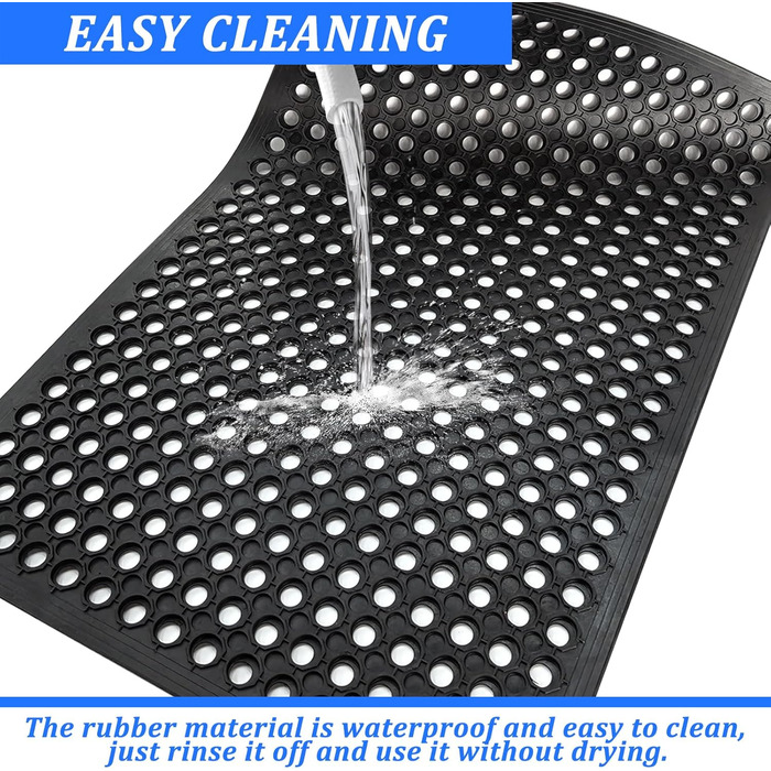 Нековзний гумовий килимок Rainmae 60x90 см, чорний, брудозатримуючий килимок, гумовий килимок для дверей, килимок у формі стільників, що ріжеться, з перфорованим візерунком, підходить для використання всередині та зовні приміщень