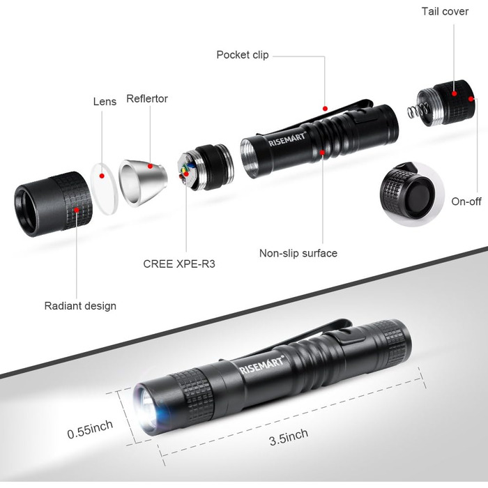 Маленький ліхтарик RISEMART EDC Супер яскравий міні брелок Ліхтарик Світлодіодний водонепроникний ліхтарик Підходить для батареї AAA Надяскравий (9 см)
