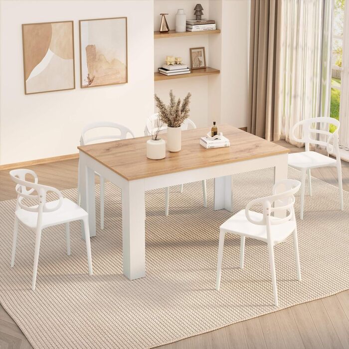 Розкладний обідній стіл, 140 (220) x 90 см, колір рустикальний дуб та білий, зроблено в Італії. Колір рустикальний дуб / ясен. Білий.