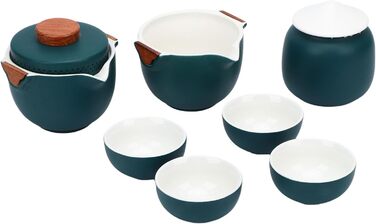 Гонфу-Чайний Сервіс, Портативний Керамічний Чайник з Елегантним Коричневим Шкіряним Футляром, Традиційний Темно-Зелений Дизайн для Дому, Офісу, Подорожей та як Подарунок