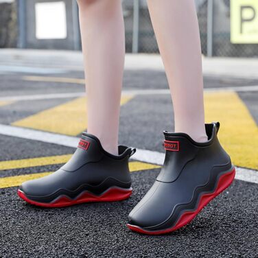 Гумові чоботи BILIKEYU для жінок та чоловіків, плоскі, нековзні, водонепроникні гумові чоботи для роботи, риболовлі, миття автомобіля, кухні, гумові чоботи, короткі чоботи, розмір 35, червоні