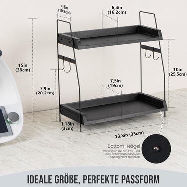 Кухонна полиця PUERSI, 2-рівневий органайзер для кави, дерев&39яний органайзер з гачками, кухонна полиця, підставка для спецій, органайзер для кухонних шаф - чорний