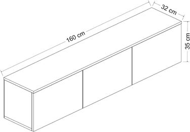 Стильна тумба під телевізор із можливістю настінного кріплення, травертин-мармурове покриття, 160 см x 35 см x 32 см 100 меламінове покриття, товщина 18 мм Кілька полиць для сучасних віталень