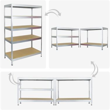 Посилений стелаж (ВxШxГ) 180x120x60 см, Вантажопідйомність полиць 250 кг, Інноваційна вставна система, Оцинкований, Гаражний стелаж, Складський стелаж, Вставний стелаж, Сталь, Підвальний стелаж 180x120x60 см, Оцинкований