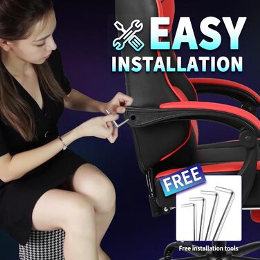 Офісне крісло SITMOD Ігрове крісло, велике ПК-крісло з регулюванням висоти, поворотне, ергономічне ігрове крісло зі штучної шкіри з підніжкою та поперековою опорою, поворотні робочі крісла на 360 - червоне