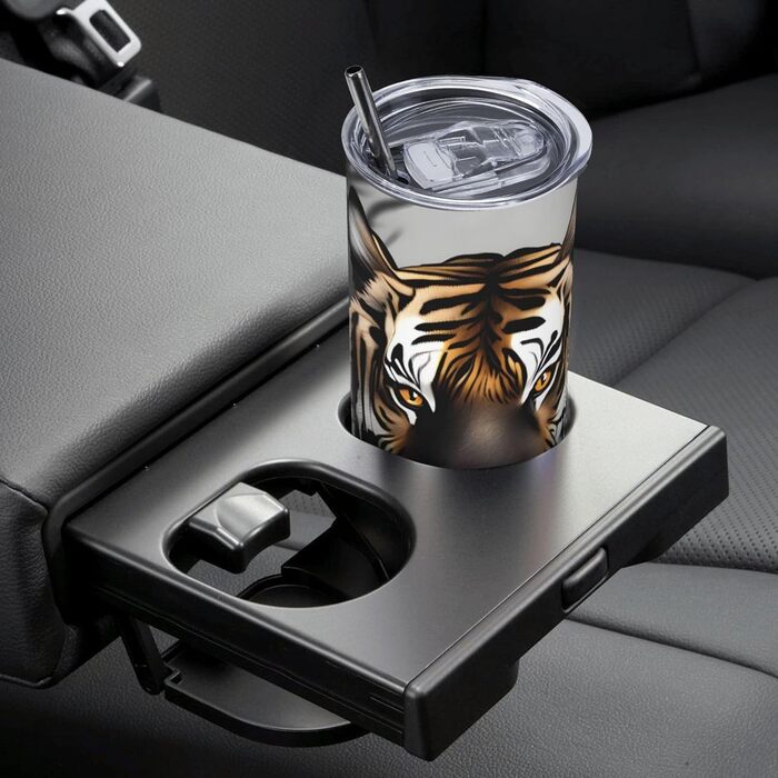 Кружка з прямою трубочкою, дизайн Тигр у спокої, з принтом, підходить для кемпінгу, офісу та дому, 590 мл