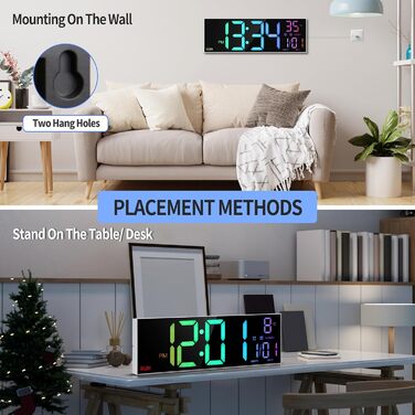 Цифровий настінний годинник Maxstar 16.2-дюймовий настінний годинник з великим світлодіодним дисплеєм, настінний годинник з 8 коль