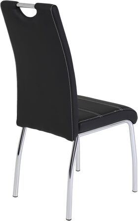 Столи Hela, комплект із 2 обідніх стільців Susi, чорна оббивка зі штучної шкіри, врізна ручка, хромований металевий каркас, 43 x 61 x 98 см, комплект із 2 шт., чорний