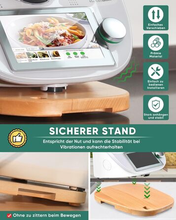 Дерев'яна розсувна дошка для Thermomix TM6 TM5, для розсувної дошки Thermomix з додатковим місцем для ложок, високоякісні тефлонові глайди, переміщення без зусиль, бук