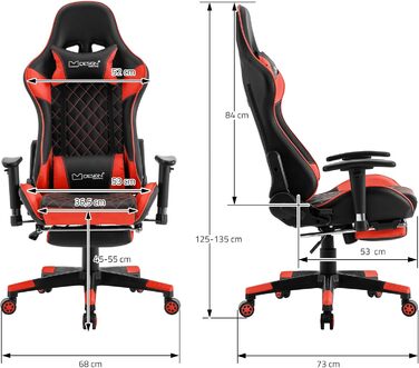 Ігрове крісло ML-Design з підставкою для ніг, червоне, штучна шкіра, ергономічне офісне крісло з підлокітниками, підголівником, поперековою подушкою, регульованим поворотним кріслом, високою спинкою, гоночне ігрове крісло, робоче крісло