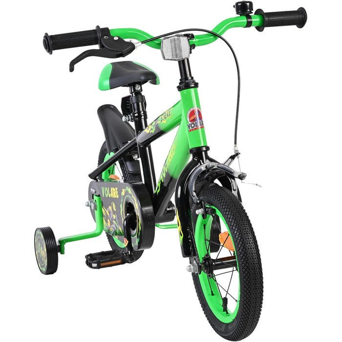 Дитячий велосипед Volare Strike 46 років Ручне та ножне гальмо Допоміжні колеса Захист ланцюга та світловідбивачі Подарунок для хлопчика, Зелений/Чорний, 12 дюймів