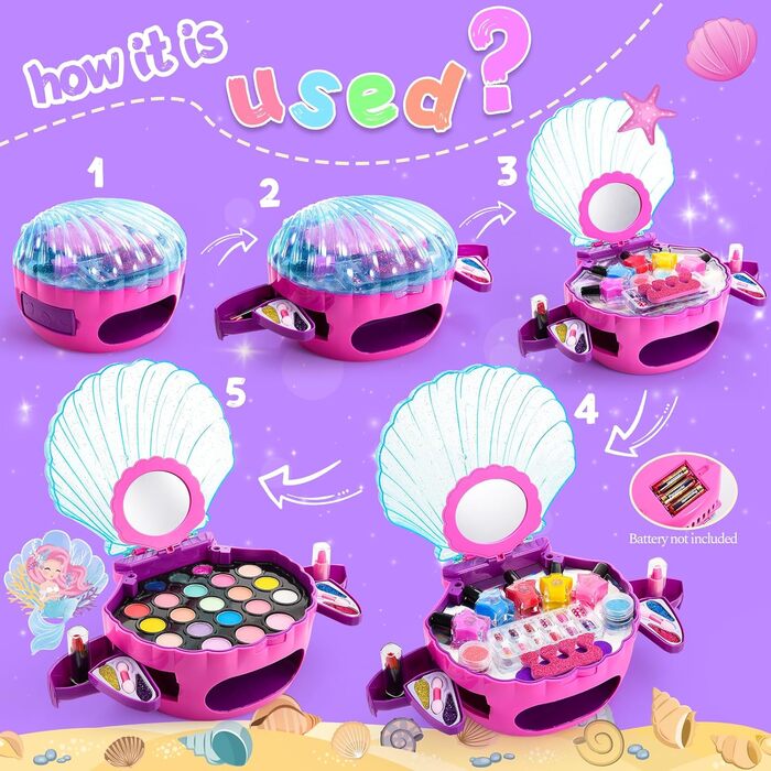 Дитяча іграшка для макіяжу для дівчаток віком 3, 4, 5, 6, 7, 8 та 9 років дитячий салон нігтів подарунок на день народження дівчаток віком 3-9 років дитячий набір для макіяжу з русалкою ідеї подарунків у рожевому кольорі.