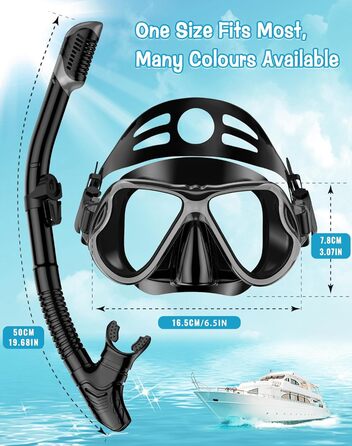 Набір для сноркелінгу Karvipark для дорослих, набір для сноркелінгу з маскою для дайвінгу та сухим сноркелем, маска для дайвінгу із захистом від протікання та запотівання, професійне спорядження для сноркелінгу, плавання та дайвінгу, колір чорний
