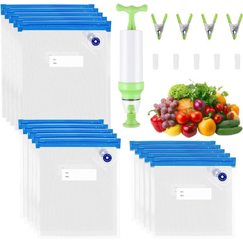 Вакуумних пакетів для їжі з клапанною блискавкою Пакети Sous Vide з вакуумними пакетами Pump 3 розміри 5 ущільнювальних затискачів і 4 затискачі Sous Vide для зберігання продуктів, 15