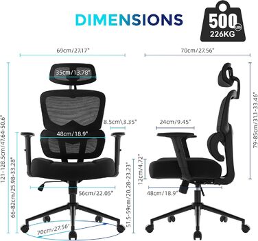 Ергономічне офісне крісло IWMH, стілець для роботи з регульованим підголівником, підлокітниками, поперековою опорою, обертове крісло з функцією гойдання, крісло керівника з сітки, комп&39ютерне крісло, обертове крісло для полегшення болю в спині, 180 кг