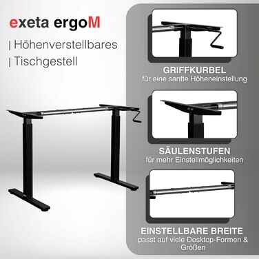 Каркас столу ergoM з регулюванням висоти та ручкою чорного кольору Висота каркасу столу регулюється від 73 до 121 см Стіл з ручним регулюванням висоти, ідеально підходить для офісу та домашнього офісу (чорний)