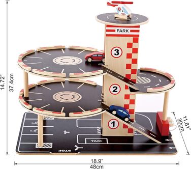 Ігровий набір дерев&39яний гараж від Hape Автомобільний гараж на ТРЬОХ рівнях з автомобілями та вертольотом