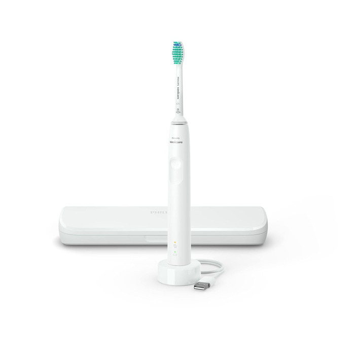 Електрична зубна щітка Philips Sonicare Sonic серії 3100 із вбудованим датчиком тиску, SmarTimer і QuadPacer, HX3673/13 біла