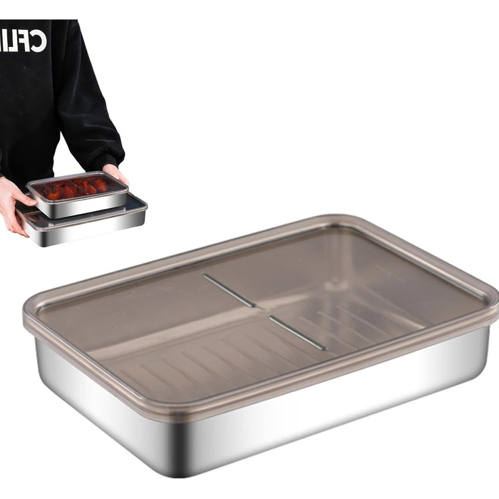 Контейнер для зберігання бекону з нержавіючої сталі піддон, коробка для збереження м'яса Рішення для зберігання жиру, підставка з піднятим дном, кухонний контейнер для зберігання бекону в домашніх умовах, набір 2 (19.5*14*4 см)