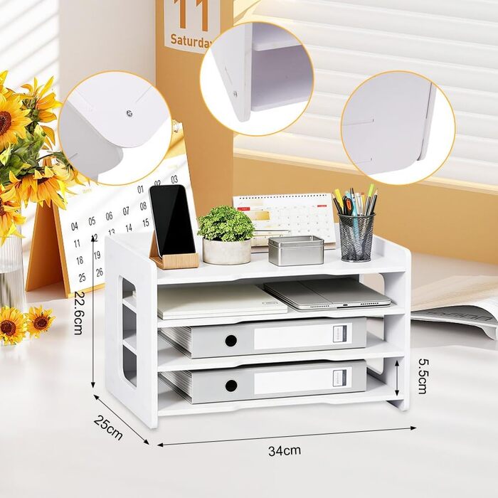 Настільний органайзер A4, лоток для листів, тримач для документів, лоток для паперу A4, органайзер для зберігання файлів, шухляда для дому, офісу, школи (білий - 4 лотки)