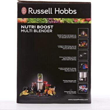 Блендер Russell Hobbs багатофункціональний блендер NutriBoost (включаючи 5 контейнерів без бісфенолу А та придатних для миття в посудомийній машині кришка, 22 000 об/хв, двигун 0,9 к.с.) електричний, смузі-машина 23180-56 одинарний